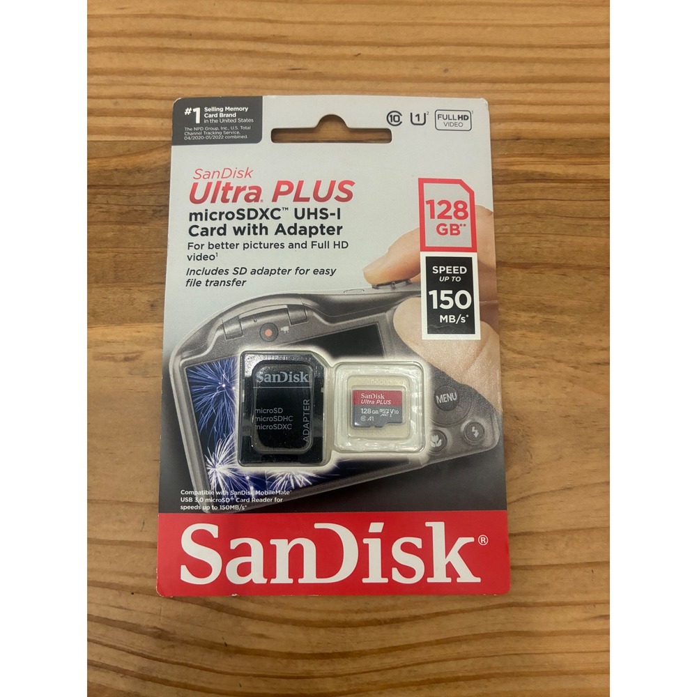 SanDisk Ultra PLUS 128GB microSDXC UHS-I Card w Adapter - 150MB/s